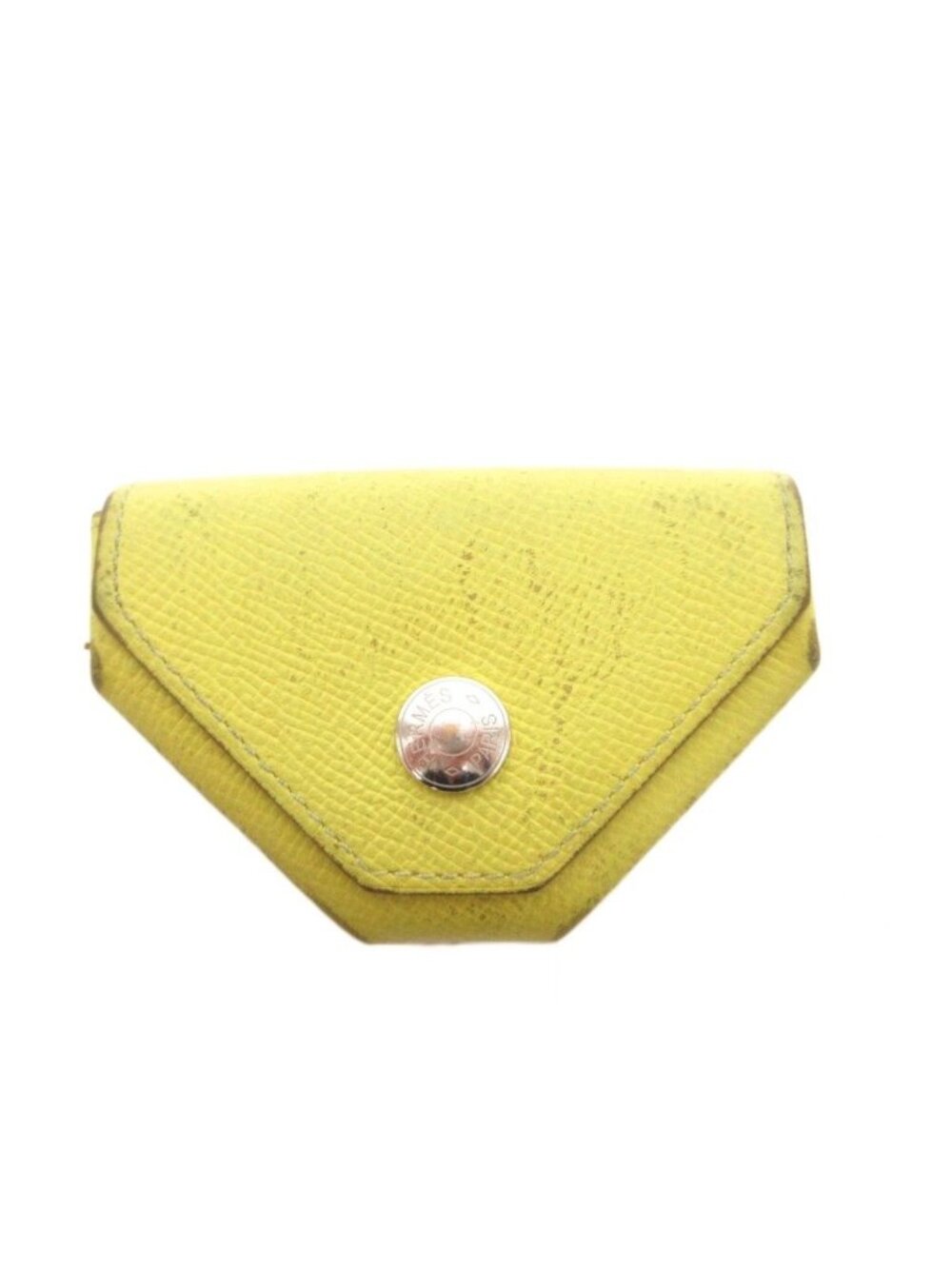 Hermes Coin Purse Wallet Leather Logo Button Triangle Yellow